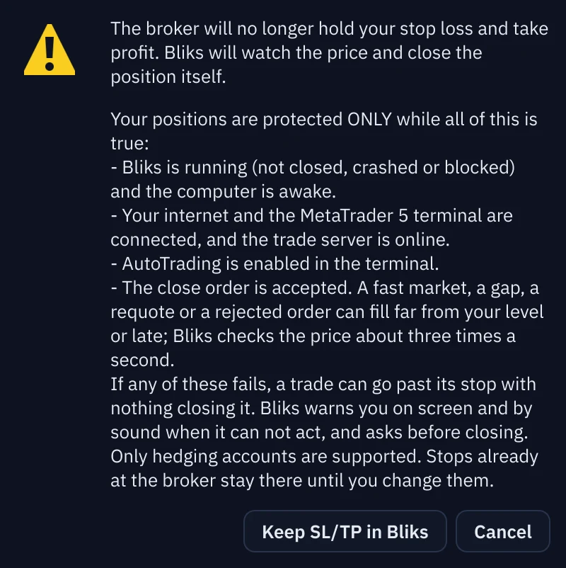 The confirmation dialog shown when the privacy option is switched off