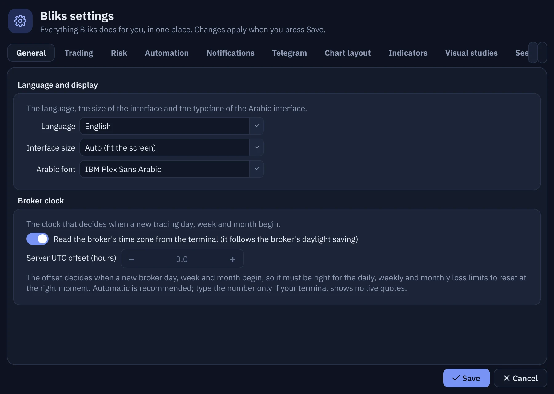 Settings, General page